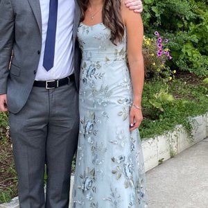 Jenny Yoo Bridesmaid Dress Drew Print in Serenity Blue Sz4